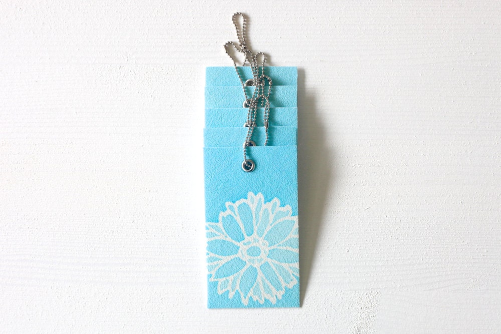 Upcycled Batik Gift Tags - Turquoise Flower no.5
