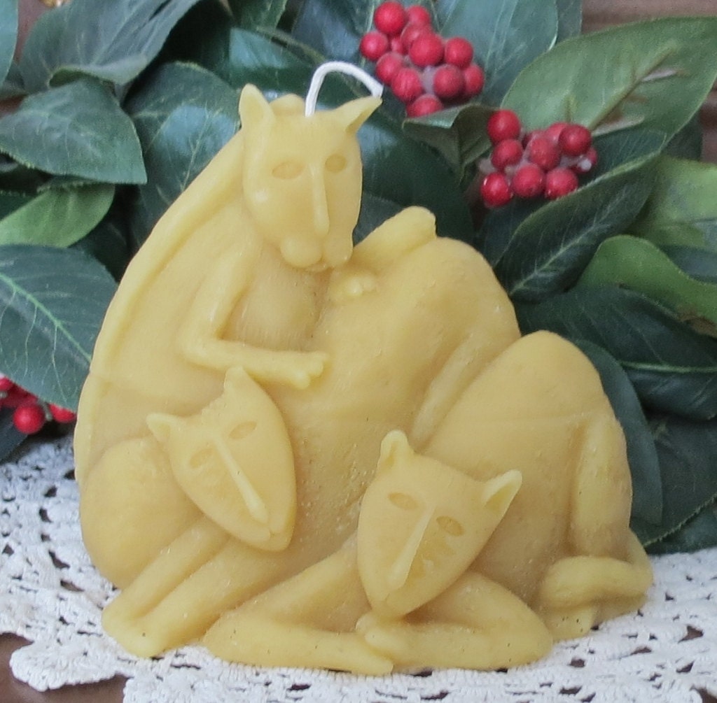 Beeswax Cat Candle, Deco Cat Candle, Abstract Cat Candle, Trio of Cats Candle
