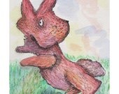 Imaginary Creature 2, mixed media print, 8 x 10, rabbit, bunny