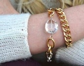 Shine - clear crystal mixed metal link bracelet - gold and silver chain bracelet - arm candy