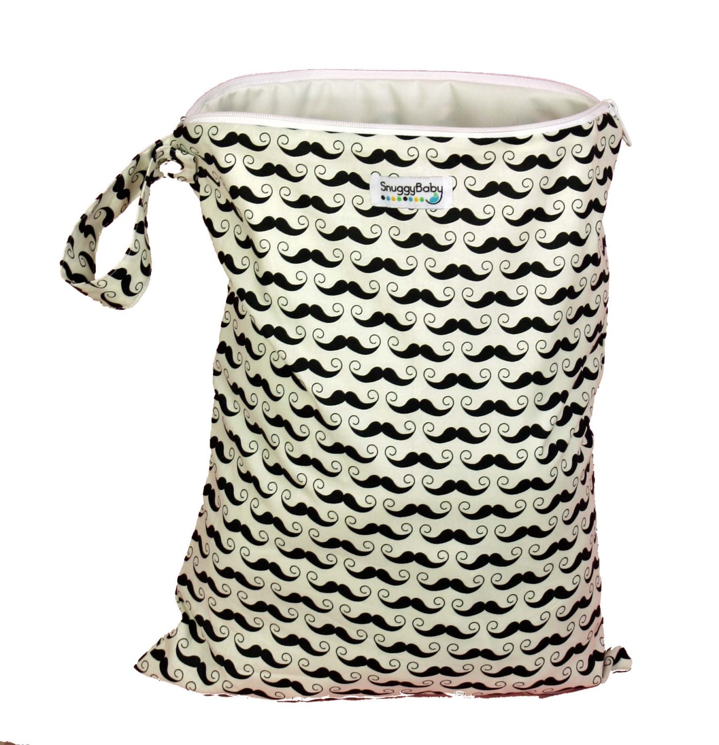 Large Wet Bag with Zipper Opening and Waterproof Lining - Mustaches - FAST SHIPPING