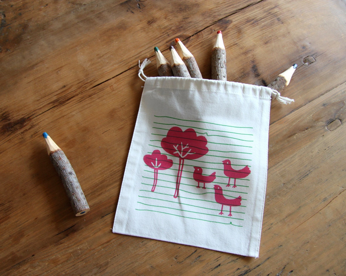 Pink  Birdy Stash Drawstring Pouch