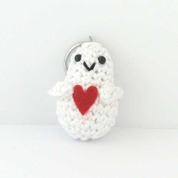 Love guy keychain - crochet dangle, zipper pull, plushie keychain - white - amigurumi