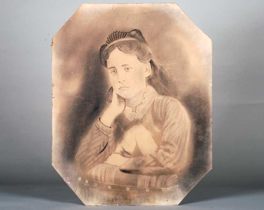 Antique Women's Portrait  Charcoal and Ink