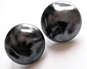 Vintage Metallic Dark Grey Bumpy Clip Earrings / Molded Acrylic