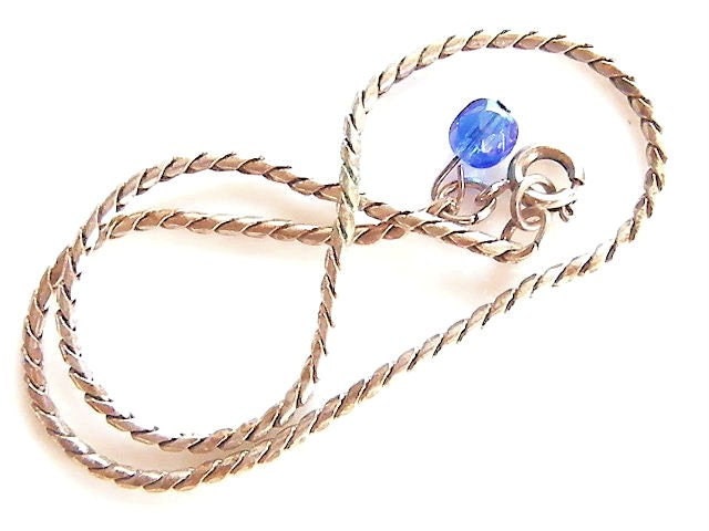 Vintage Ankle / Anklet Bracelet Silver-Tone with a Blue Drop Bead
