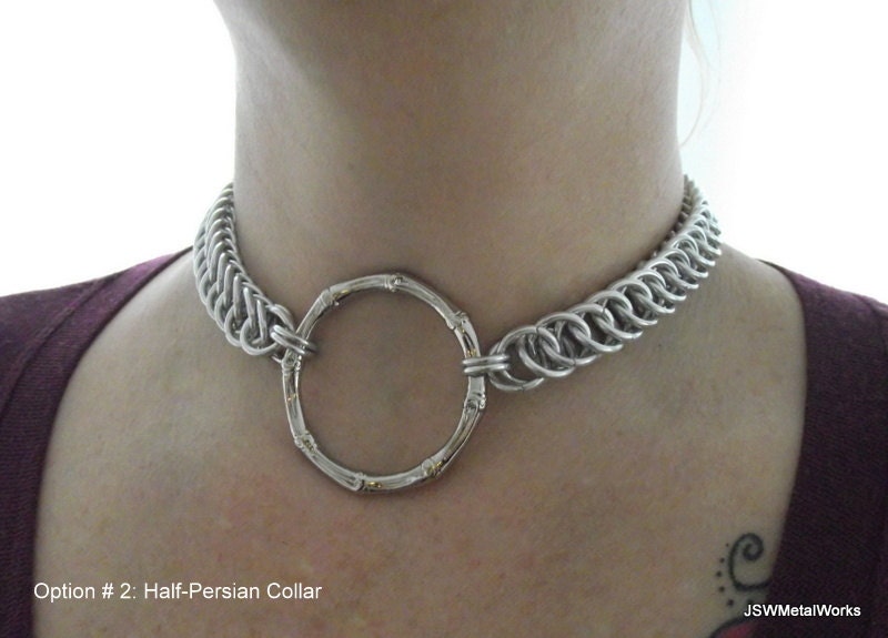 Custom Statement Chainmail Slave Collar, Decorative O Ring Collar, BDSM Collar