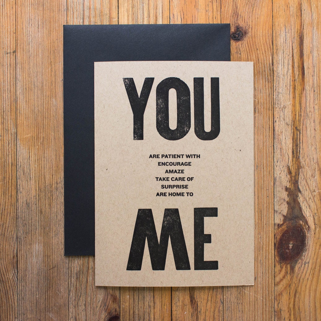 You & Me Letterpress Card - Recycled Card/Black Env.