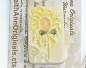 PALE SUNFLOWER handmade ceramic OOAK 2 holed button soft citrus yellow raised textured white clay mint nectarine by Faith Ann Originals
