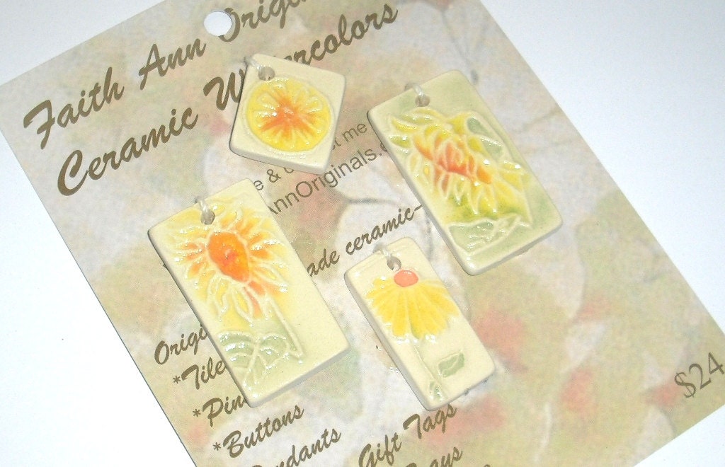 SUMMERFEST 1 handmade 4 pc pendant collection OOAK jewelry components mint yellow gold sunset orange sunflower by Faith Ann Originals ps5