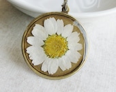 White Daisy Necklace Real Pressed Flower Jewelry Resin Pendant Botanical Bridal Jewelry Resin Pendant Naturalist Gift Nature Inspired