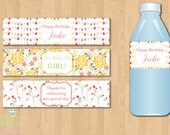 Fun Spring Water Bottle Labels - Bright & FUN Colors w/ Floral and Balloon Designs - Printable Digital Labels