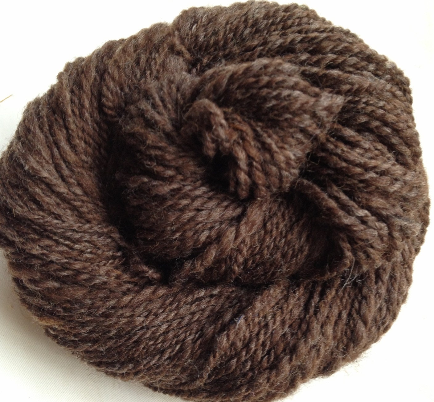 Wool Hand Spun Yarn - Brown - 50 yds DK/worsted - 1.1 ounces
