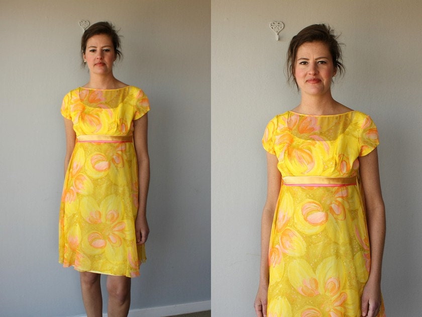 60s party dress / 1960s empire waist dress / 60s babydoll dress / 1960s cocktail dress - size small to medium