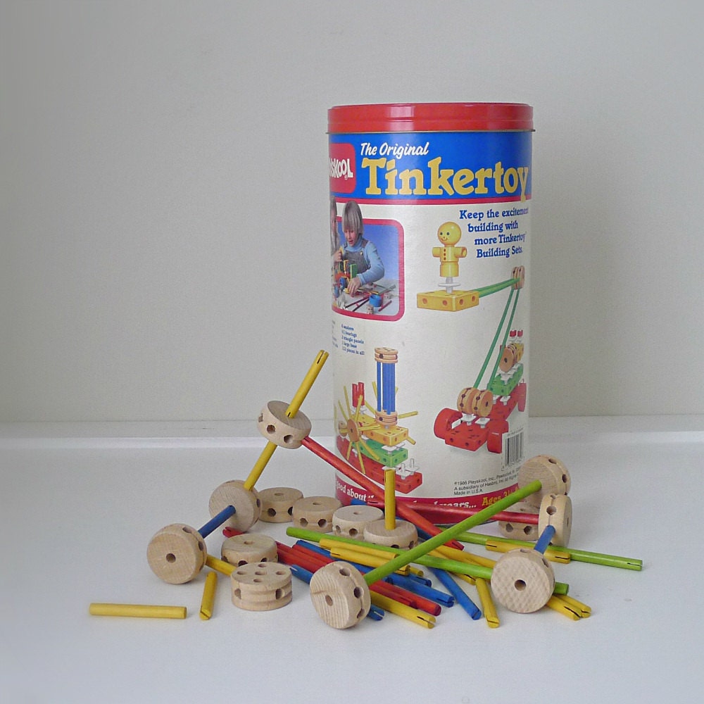 Vintage 1980s Playskool Tinker Toy Set - kids toy, wooden blocks, children, educational, kids toy, collectilble