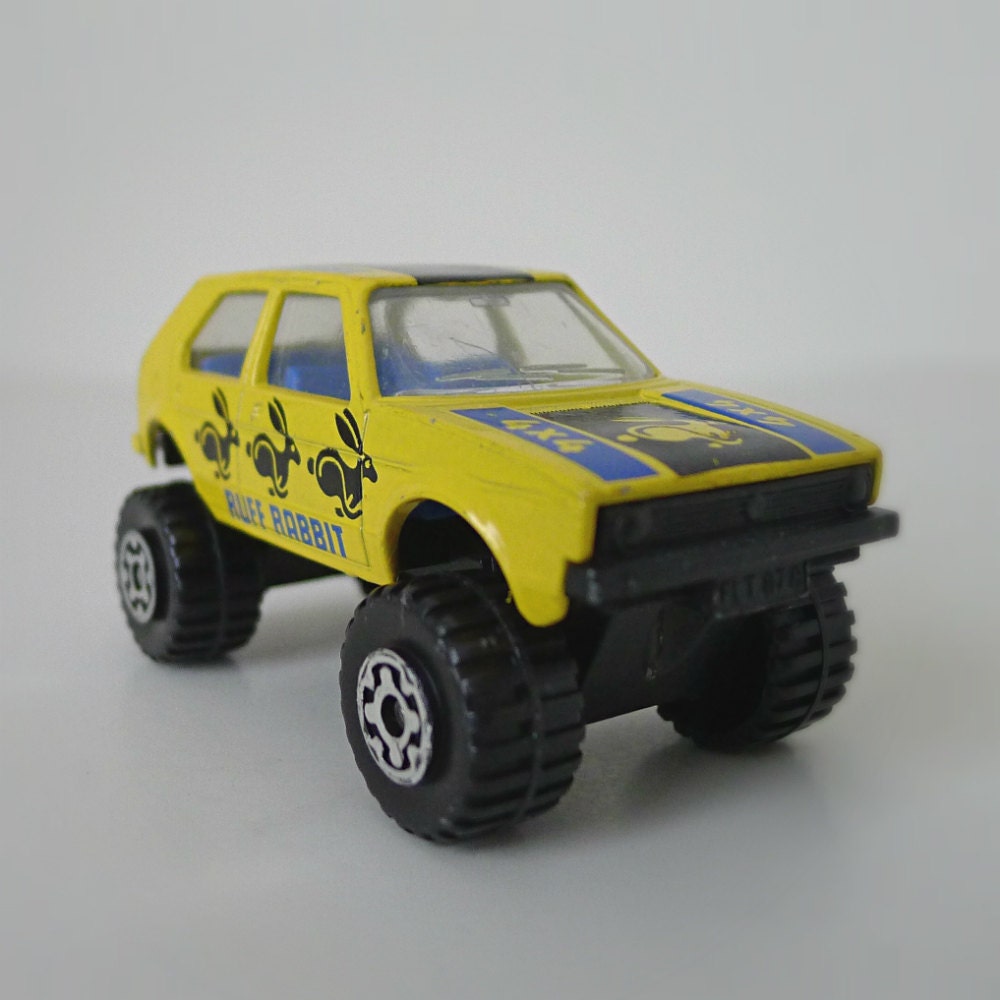 1980s Matchbox Car, Volkswagon, Yellow, Romping Rabbit - 4x4, truck, bright, kids toy, fathers day, for him, dad gift