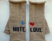 Knuckle Tattoo Inspired Fingerless Gloves - LOVE & HATE Tattoo - Valentine - Anti Valentine - Heart and Anchor - for women and teens
