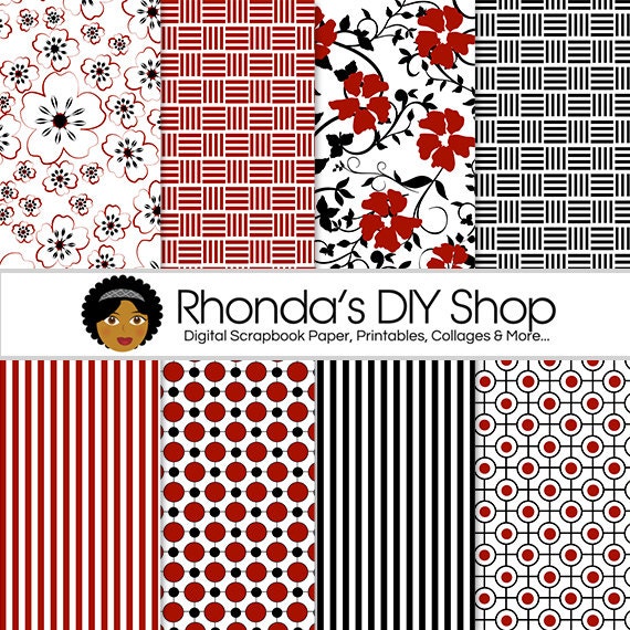 Printable Scrapbook Paper - Red and Black 2 - 12 x 12 Paper Pack - Digital, Commercial, Personal, & Educational Use - SD