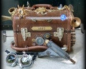 Steampunk Apocalyptic Trunk purse-goggles-gun-Victorian pocket watch parts skull Gothic key charm Pirate necklace locket  love wicca quirky