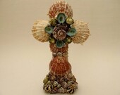 Beach Decor Grotto Style Standing Shell Cross