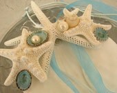 Beach Wedding Ring Bearer's Shell with Starfish, Turquoise Limpets and Pearl Umbonium