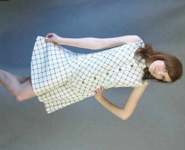 60s Scooter Dress Shorts Mod Vintage Mini Drop Waist Plaid Small Medium