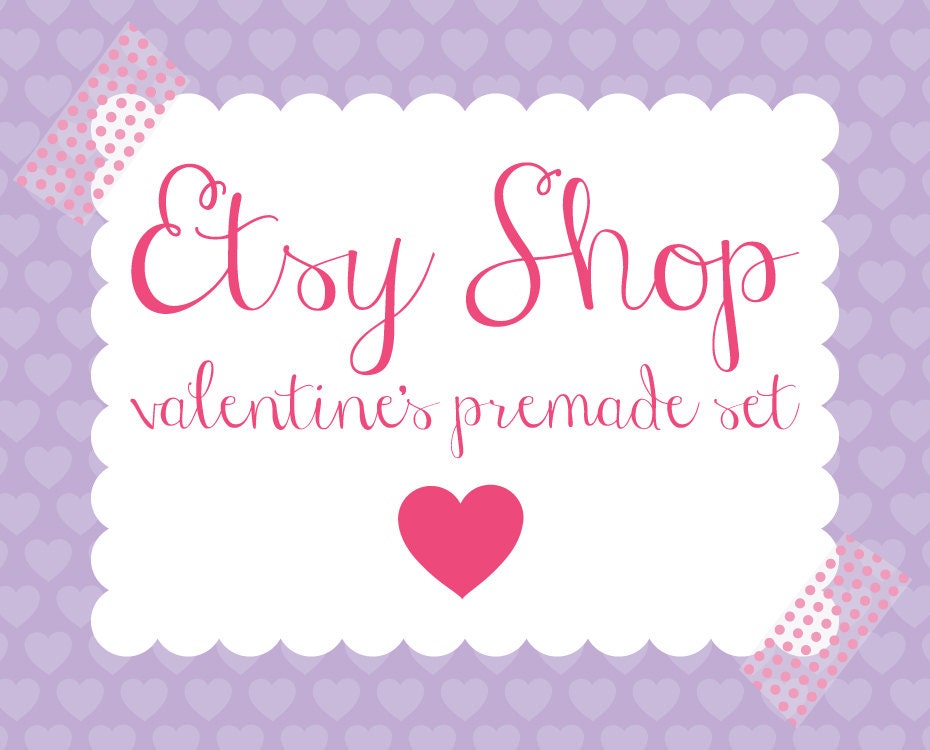 Valentines Etsy Banner - Etsy Banner Avatar Shop Package - Valentines Day Premade Design Store - Purple Polka Dot Hearts