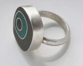 Blue Grey Resin and Silver Ring