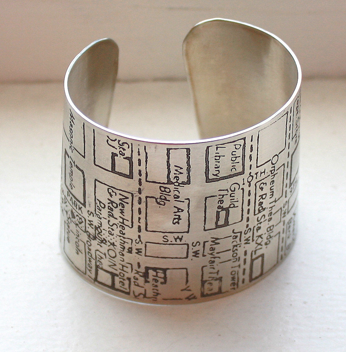Vintage Portland Etched Map Bracelet - Nickel Silver