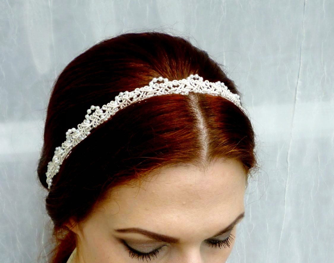 Ivory Pearl Beaded Vintage Style Headband - Bridal Wedding Victorian Romance