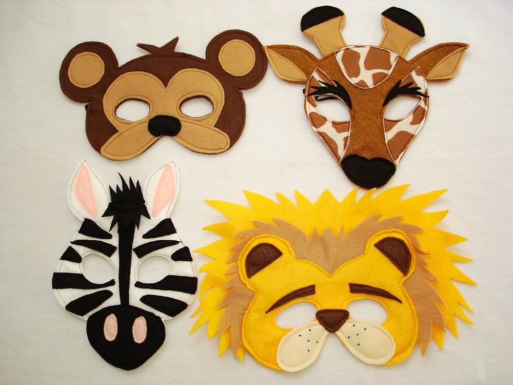 Children's Safari Animals Felt Mini Combo of 4 Masks