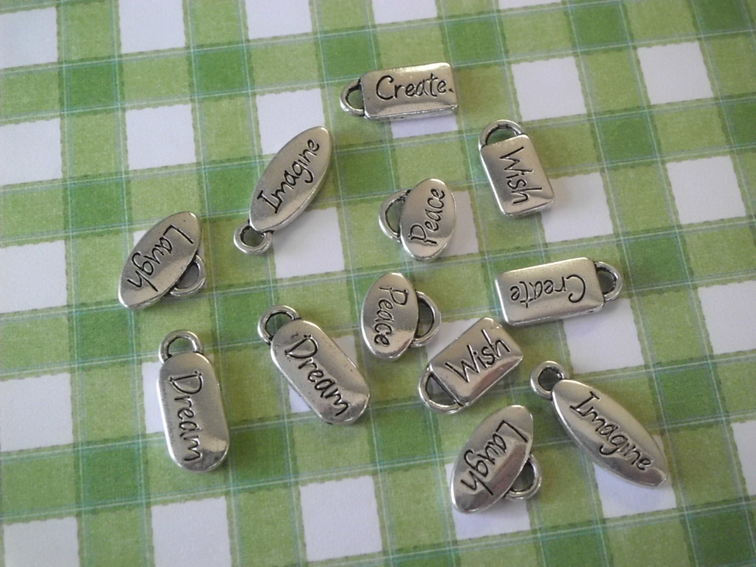 New Metal Words Tag Charms 12 pcs WISH Imagine CREATE and more