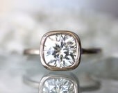 7.5mm Cushion Cut Moissanite Engagement Ring In 14K Palladium White Gold - Made to Order