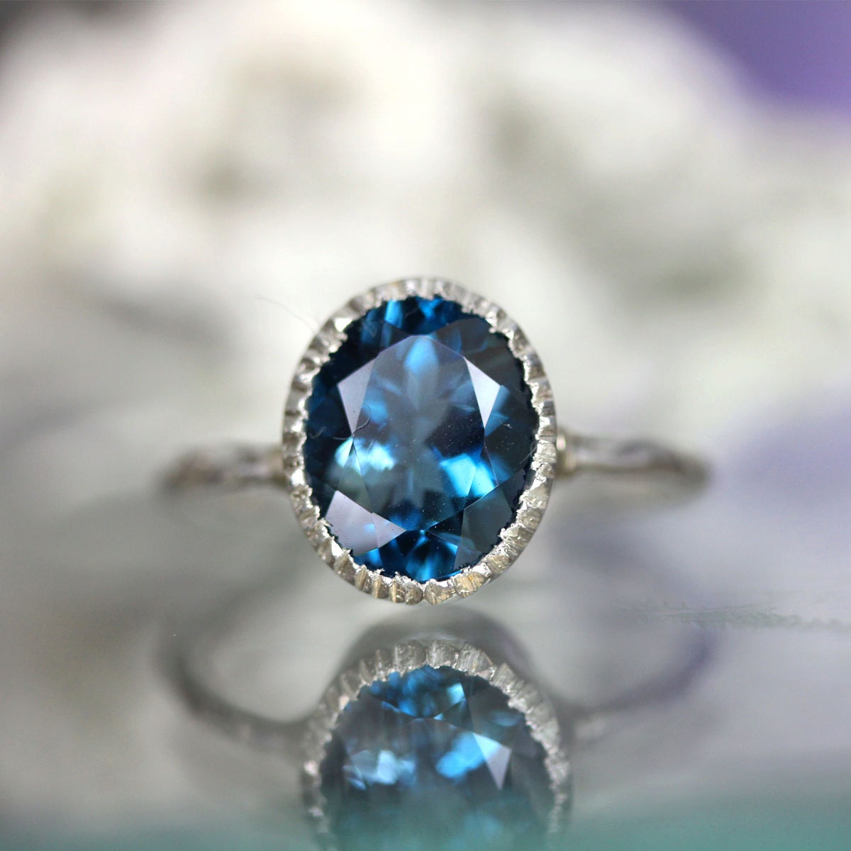 London Blue Topaz Milgrain Ring In No Nickel / Nickel Free Sterling Silver - Made To Order