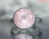 Rose Quartz Milgrain Cocktail Ring In No Nickel / Nickel Free Sterling Silver (Limited Edition) - Made To Order