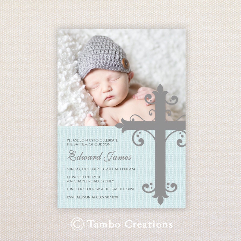 Boys Photo Christening/baptism Invitations. Large ornate cross. I Customize, You Print. Il_170x135