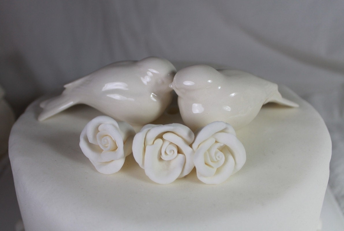Ceramic Love Birds CakeTopper - white