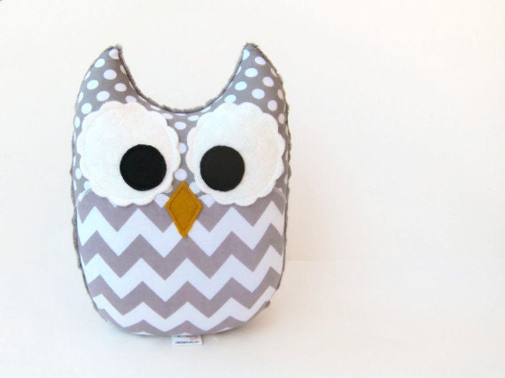 Gray Chevron Owl Plush Baby Toy Mini Pillow Softie