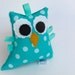 Owl Plush Rattle Baby Toy Small Stuffed Owl Minky Plush Aqua Teal