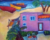 Beautiful, Fishing Village Modern Art oil painting by Charlotte