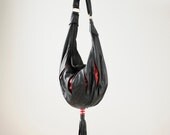 Big Black Leather Shoulder Bag, Crossbody, Slouch,  Hobo Sac with a Tassle -THE REBECCA