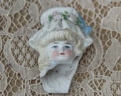 Bisque Doll Head from Germany- Blonde Hair and Flowered Hat