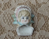 Bisque Doll Head from Germany- Blonde Hair and Hat
