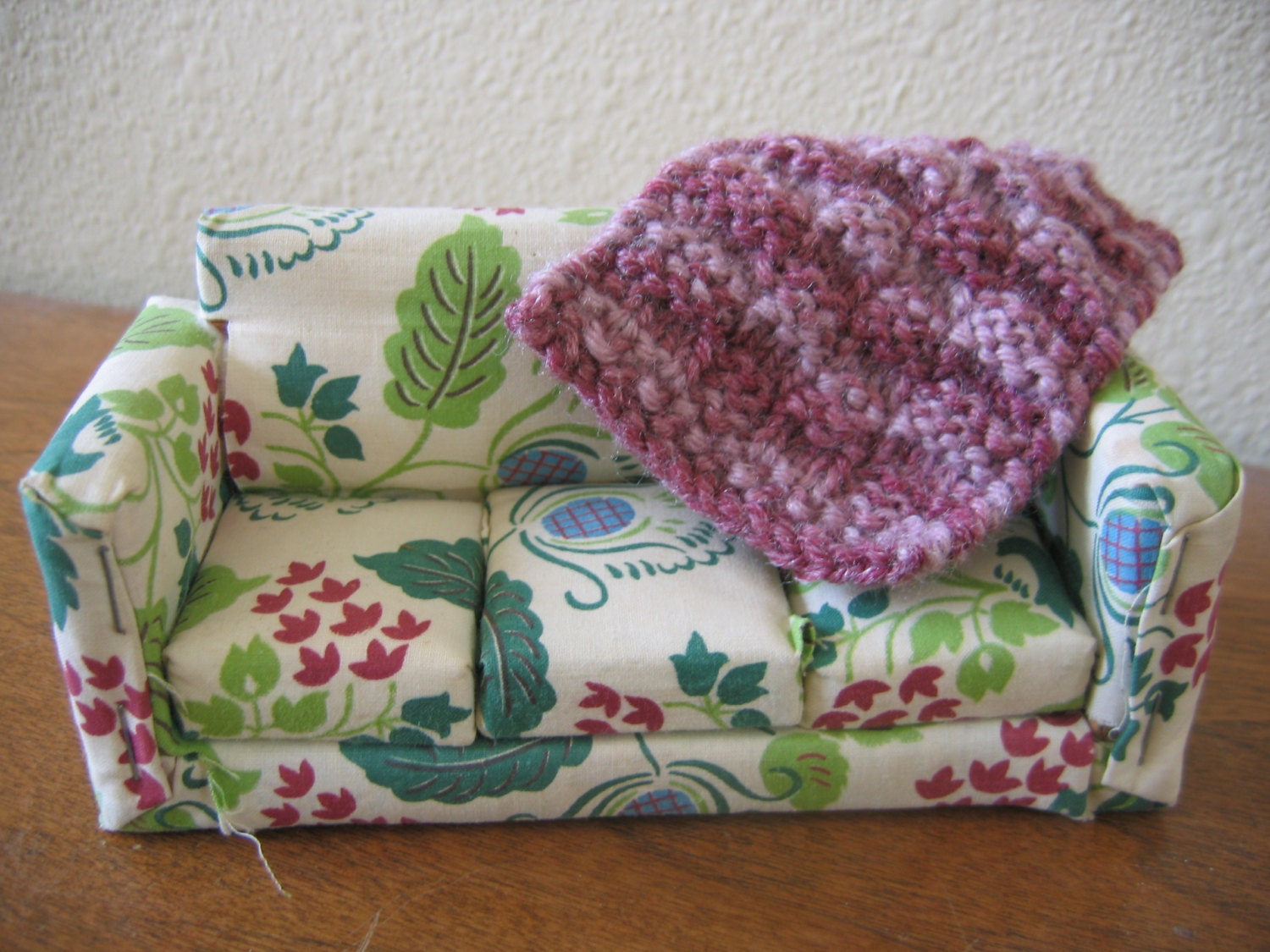 Hand Knit  Doll Miniature Afghan Blanket 2.5 by 3.5 inches