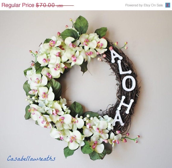 25% Off Tropical Wreath-Summer Orchid Wreath, Hawaii Aloha Welcome, Door Decor