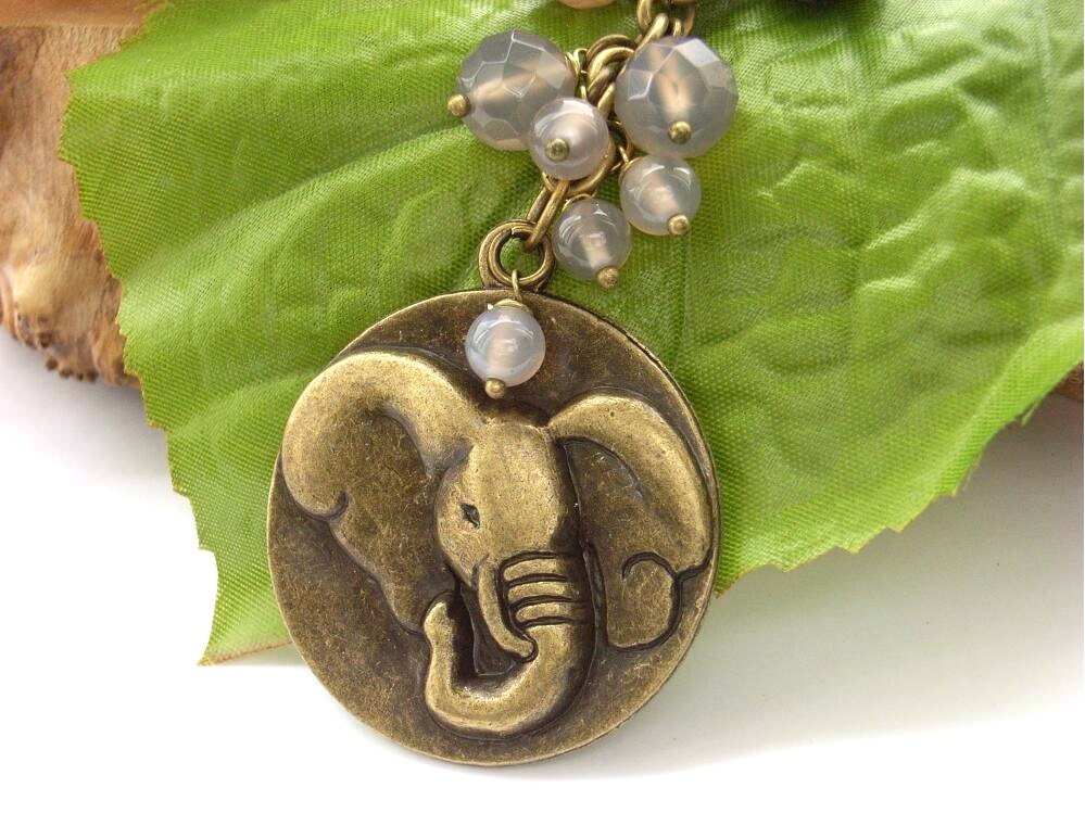 Elephant purse charm handbag bag charm grey gemstone beads