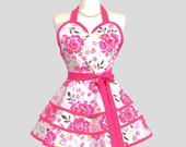 Sexy Retro Pinup Apron - Handmade Cute and Sexy Ruffled White with Red Dots