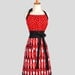 Cute Kitsch Retro Apron - Full Kitchen Apron in Diner Dots Fork Knife and Spoon with Red Black Polka Dots