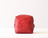 Red leather cosmetic bag, beauty case - Cube