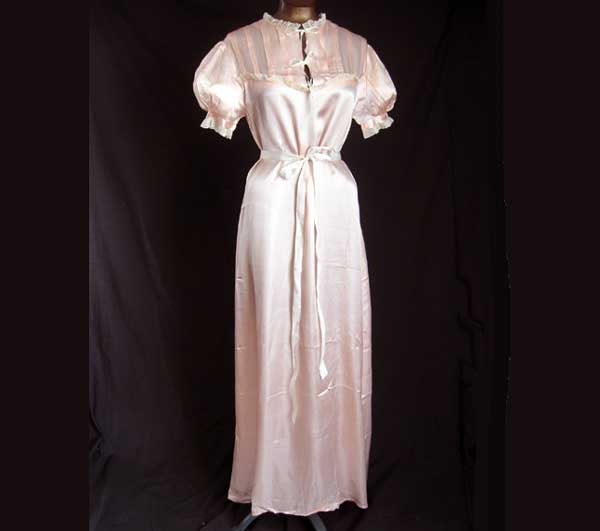 Vintage 30s PINK Satin NightGown w Lace Trim 38 Bust